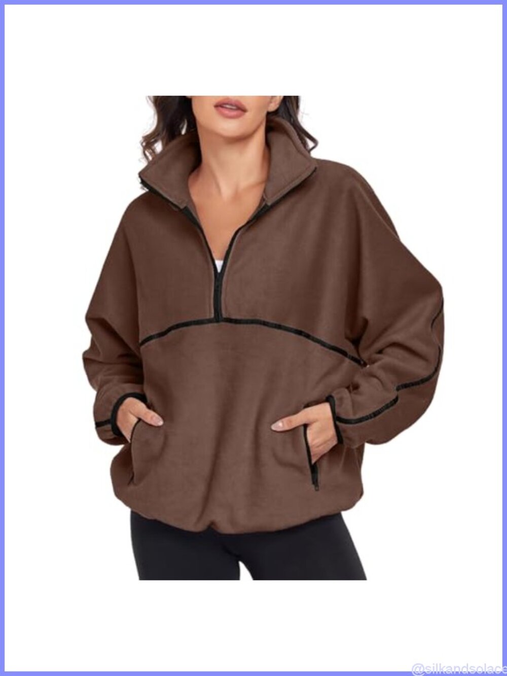 Fuzzy Sherpa Fleece Half Zip Pullover Oversized Sweatshirt with Pockets